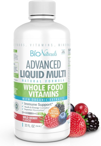 [BRSWGYA7CV6GO3YU] Bio Naturals Liquid Whole Food Multivitamin for Men & Women with Over 100 Ingredients - Superfoods, Omegas, Organic Extracts - 100% Vegan - 32 oz