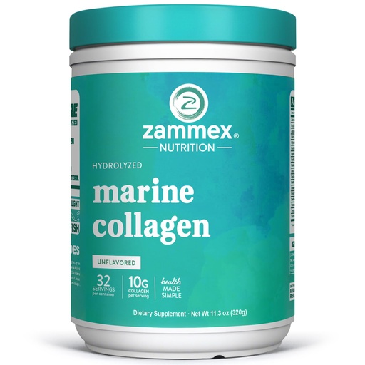 [BRSROYAKCABAGDQ3] Zammex Marine Collagen Peptides Powder Unflavored, Wild-Caught Fish Collagen Powder, Supports Healthy Skin, Hair, Joints, Type 1 & 3 Collagen Supplement for Women - Easy to Mix. (32 Servings)