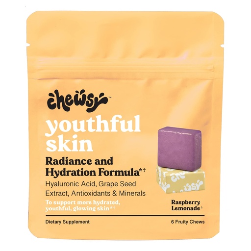 [BRSRMH34AQIBOCLU] Chewsy Youthful Skin, Fruity Chews Vitamins, Radiance & Hydration Formula, Hyaluronic Acid, Grape Seed Extract, Antioxidants & Minerals, Vitamins Raspberry Lemonade Flavor 6-Day Supply