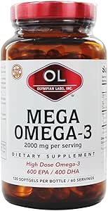 [BRSWIYAPBB4WY33I] Olympian Labs Mega Omega-3 Fish Oils 120 Count Softgel