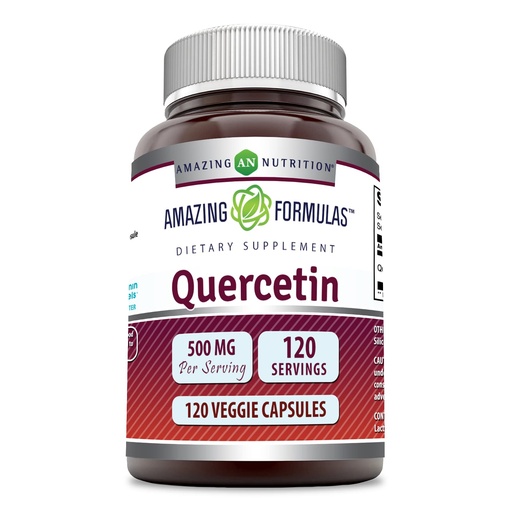 [BRSWGBI2AV7BM3Q6] Amazing Formulas Quercetin 500mg 120 Veggie Capsules Supplement - Non-GMO - Gluten Free - Supports Overall Health & Well Being