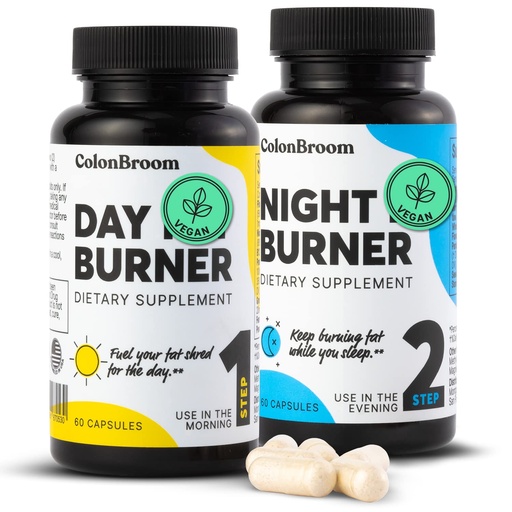[BRSRMAL7A4NQID3X] ColonBroom Day & Night Burner Supplements, Pills for Women/Men with Inulin, L-carnitine, Coenzyme Q 10, Grain of Paradise and More, Colon Broom 60 Vegan Capsules Per Container