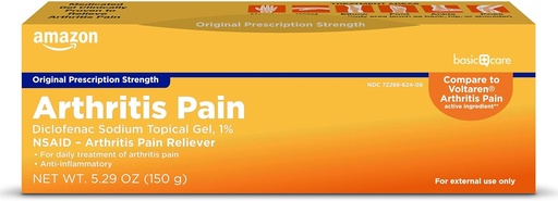 [BRSWYCAPOYCQEDT4] Basic Care Arthritis Pain Relieving Gel, Diclofenac Sodium Topical Gel, 1% (NSAID), 5.29 Oz (150 Gramm) (Verpackung kann variieren)