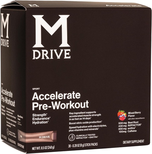 [BRSROCQ2BZYBU3DJ] Mdrive Acelerar Polvo de Pre-Workout, Packets de Servicio Único, Berry mixto, 30 Cuenta (Estimulante, Berry mixto)