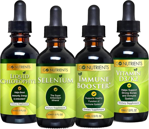 [BRSRAGLQBZYBSYI7] Go Nutrients Cold & Immune Bundle - Selenium, Vitamin D3/K2, Immune Booster, Liquid Chlorophyll – Powerful Support for Immune System, Strengthens Body Defense, Core and Vitality, Reinforce Respiratory
