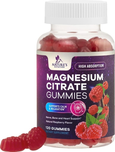 [BRSW2GALOEMGOFI6] Magnesio Citrate Gummies Suplemento - Alta Absorción, Magnesio Vegan Gummy Suplemento para Adultos &amp; Niños, Magnesio Citrate Gummy Suplementos para Muscle, Nerve, Bone y Heart Support - 120 Gummies