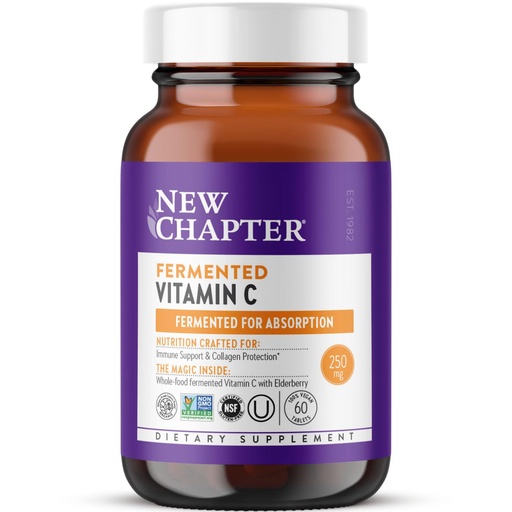 [BRSWGCQTCQIWCYD5] New Chapter Fermented Vitamin C + Elderberry, ONE Daily for Immune Support & Collagen Protection, Made with Organic Herbs, Certified Vegan, Gluten Free, 60 Count
