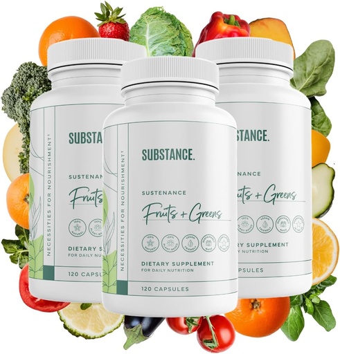 [BRSROBAQBYMAOHL2] SUBSTANCE. 3-pck Nature's Sustenance Daily Greens, Daily Fruit and Veggies Supplement - Enhance Energy, Mental Clarity - Fruits and Vegetables Supplements - US Made, Vegan-Friendly - 90 Servings.