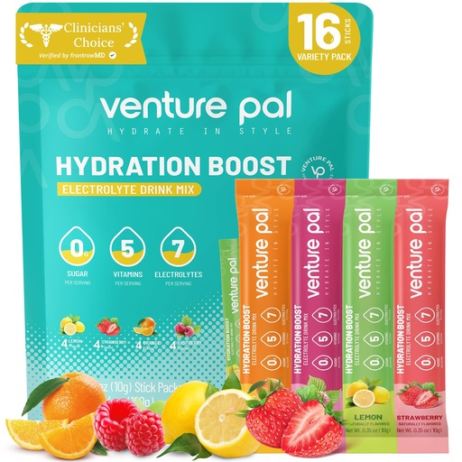 [BRSRMCA2OIBQ4DLL] Venture Pal Sugar Free Electrolytes Powder Packets - Liquid Daily IV Hydration Packets | Instantly Hydrating & Party Recovery | 5 Vitamins & 7 Electrolytes | Certified Vegan, Keto, Non-GMO | 16 Sticks