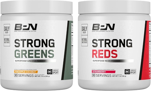 [BRSROYLYAQFBQ3T4] BARE PERFORMANCE NUTRITION BPN Strong Greens (Pineapple Coconut) & Reds (Strawberry) Superfood Bundle