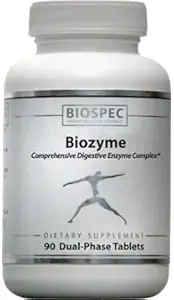 [BRSWIYA7C4GRKDYZ] BIOZYME: Complete High Potency Digestive Enzyme Complex- Dual Phase tablets release Betaine HCl, Pepsin, Bromelain and Papain in the stomach, and Pancreatin, Trypsin, Chymotrypsin and Ox Bile in the duodenal region for maximum effectiveness. 90 Dual Phase Tablets