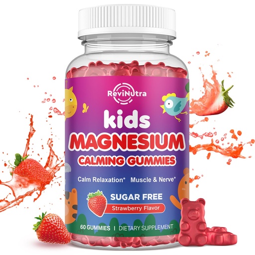 [BRSRAH3YCEMAOD35] Magnesium Gummies for Kids - Magnesium Glycinate Gummies with L-Theanine, Chamomile, Vitamin B6, D for Kids & Adults Sleep, Stress, Muscle Relief & Nerve Bone - Sugar Free Strawberry 60ct