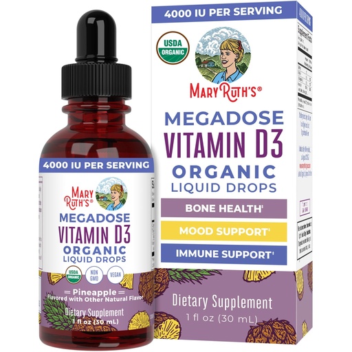 [BRSW2AQPAUJW2G3D] MARYRUTH'S Vitamin D3 Liquid Drops | Megadose 4000 IU | USDA Organic Liquid Vitamin D Spray for Adults & Kids | Immune Support & Bone Health | Vegan | Gluten Free | Non-GMO | 30 Servings