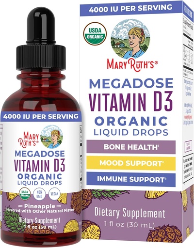[BRSW2AQPAUJW2G3D] MaryRuth Organics Vitamina D3 Liquid Drops ← Megadose 4000 IU TENIDO USDA Organic Liquid Vitamin D Spray for Adults &amp; Kids ← Salud de los Inmunes ANTE Vegan TEN Gluten Free ← Non-GMO TENIDO 30 Servings