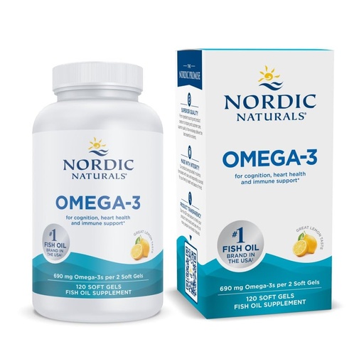 [BRSWIYAKCIOGC2T2] Nordic Naturals Omega-3, Lemon Flavor - 120 Soft Gels - 690 mg Omega-3 - Fish Oil - EPA & DHA - Immune Support, Brain & Heart Health, Optimal Wellness - Non-GMO - 60 Servings