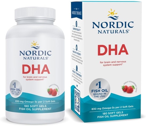 [BRSWIYAKCIOGC3DM] Nordic Naturals DHA, Strawberry - 180 Soft Gels - 830 mg Omega-3 - High-Intensity DHA Formula for Brain & Nervous System Support - Non-GMO - 90 Servings