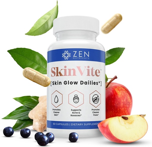 [BRSROBIZCRYBGGY6] Zen Nutrients SkinVite Natural Skin Supplement for Women, Men & Teens - Hormonal Breakouts & Clear Skin Support Supplement - Detoxifying Vitamin for Acne and Digestion Support
