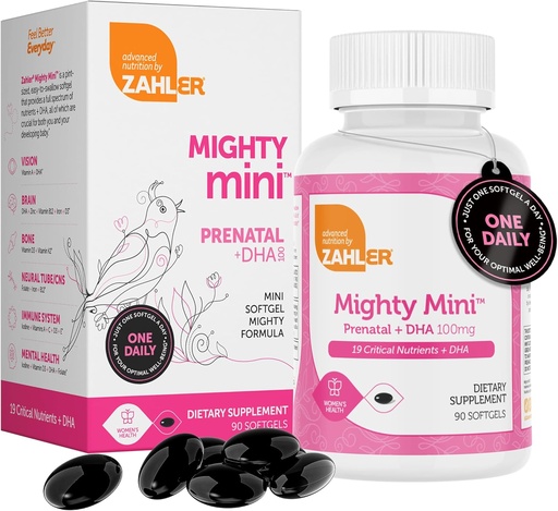 [BRSWKGIQAAFRAFDO] Zahler Mighty Mini prenatálny vitamín s DHA a folát - Certified Kosher - Všetky prírodné prenatálne vitamíny - Multivitamín pre tehotné ženy - 19 prenatálnych vitamínov vrátane kyseliny listovej (90 Softgels)