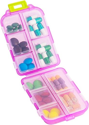 [BRSRA2Y2CF7GK2Y7] Travel Pill Organizer, Moisture Proof Daily Medicine Dispenser Box, Small Weekly Vitamin Case for Supplement, Fish Oil, Meds, Pocket Pharmacy Cute Capsule Container 10 Compartments, Pink