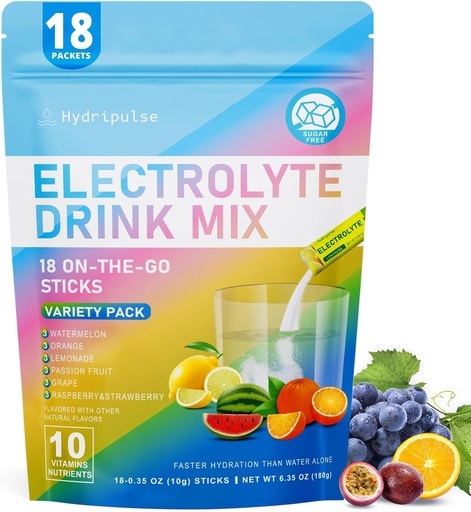 [BRSRAHAPOQMA2C37] Electrolytes Powder Packets - Sugar Free, Naturally Flavored, 10 Electrolyte & Vitamins Electrolyte Drink Mix - Variety Pack 6 Flavors, Keto Friendly, Vegan, Non- GMO, 18 Packets