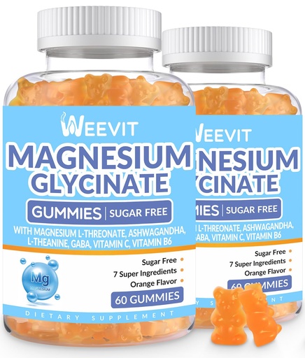 [BRSROZL3BB4B62TU] Sugar-Free Magnesium Glycinate Gummies with L-Threonate, Magnesium Supplements for Women and Men with Ashwagandha, L-Theanine, GABA, Vitamin C, B6