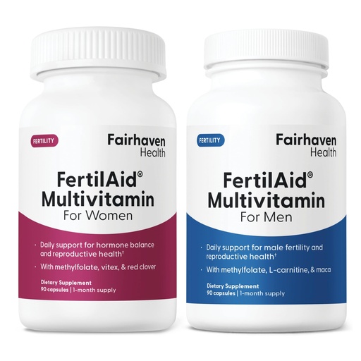 [BRSWKYQ4OV6AY2T2] Fairhaven Health FertilAid for Men and Women Combo Fertility Supplements for Men and Women | Count and Motility Support Pre-Conception for Him | Prenatal Vitamin for Her with Vitex and Folate