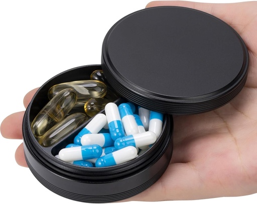 [BRSROHYRCJ7RO2QZ] Pill Box 2 Compartment Pill Case - Portable Metal Travel Pill Container for Pocket or Purse, Waterproof Pill Organizer Holder for Medicine Vitamin Fish Oil and Supplements