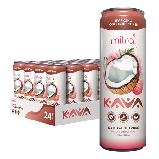 [BRSROGACCJ4BUFDZ] MITRA-9 Botanical Beverages - Coconut Lychee Sparkling Kava Drink With Kava Root Extract - Mood Enhancer - Plant Based - Promotes Natural Calm & Clarity (12 Fl. Oz) (24)
