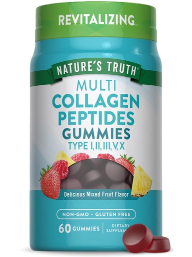 [BRSRMAIRCQNRAF34] Nature's Truth Multi Collagen Gummies | Type I, II, III, V, X | 60 Count | Non-GMO & Gluten Free Complex Supplement | Mixed Fruit Flavor