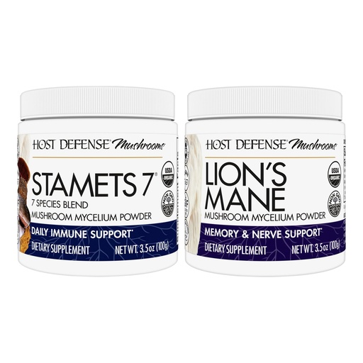 [BRSRA23RDJYWE2Q4] Host Defense Bundle with Stamets 7 Mushroom Powder, 3.5 oz & Lion's Mane Powder, 3.5 oz - Support Immune Health with 7 Species Blend - Support Brain Health, Memory & Focus*