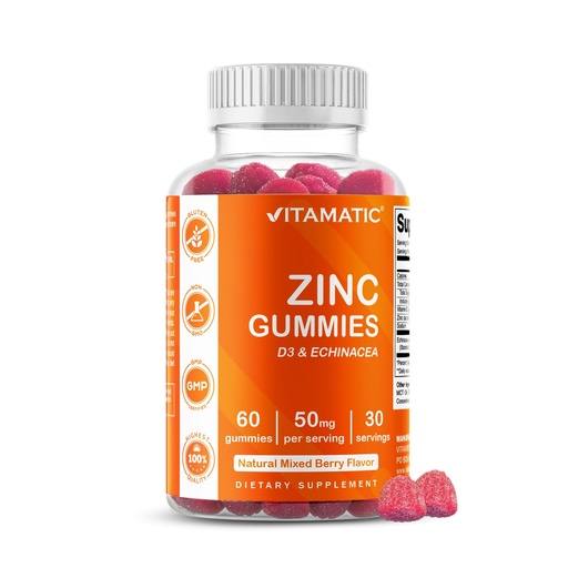 [BRSW2AQCOAMWMYLV] Vitamatic Zinc 50mg Gummies – 60 Vegan Gummies Gluten Free – Healthy Immune Support for Adults, Men & Women