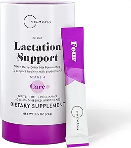 [BRSWICAMCEGQKAD4] Premama Lactation Supplement, Dietary Support, Support Healthy Breast Milk, Essential Nutrients for Nursing Moms, Gluten-Free, Vegetarian, Mixed Berry Drink Mix, 28 Single-serve Packets