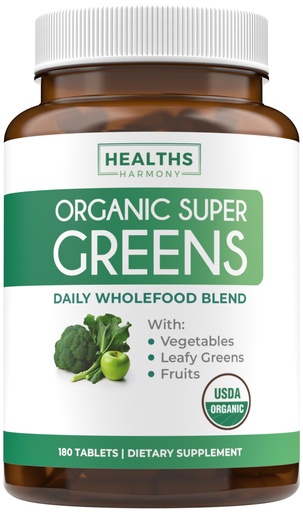 [BRSROCYPOZ6RE2Y3] USDA Organic Super Greens Supplement - Organic Greens Fruits and Vegetable Supplement for Adults with 28 Superfood Complex with Superfruits Roots Herbs & More - Vegan & Non-GMO (Up to 3 Month Supply)