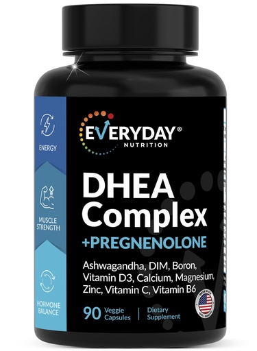 [BRSROHANAEFB4H37] DHEA Micronized 200mg Complex with Pregnenolone 100mg Supplement for Men & Women with Ashwagandha, DIM, Magnesium, Boron, Calcium , Zinc, Vitamin D3, C and B6 Hormone Support - Made in USA 90 Capsules