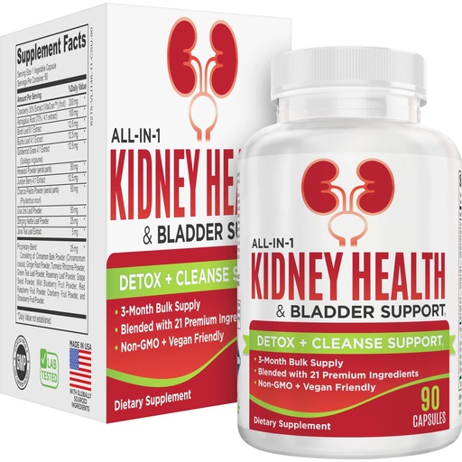 [BRSRAEA7B4MREG34] 3-Month Kidney & Bladder Support Supplements | Men & Women | Total Urinary Tract Health Supplement Complex | 90 Capsules