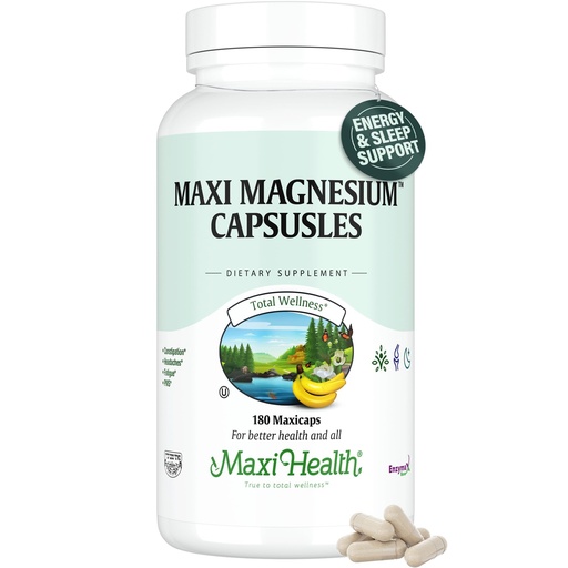 [BRSWGAL4DN6B6YDL] Maxi Health Magnesium Complex Capsules – Magnesium Oxide, Glycinate & Citrate – Energy, Sleep, Muscle & Bone Support – Non-GMO, Kosher – 180 Capsules