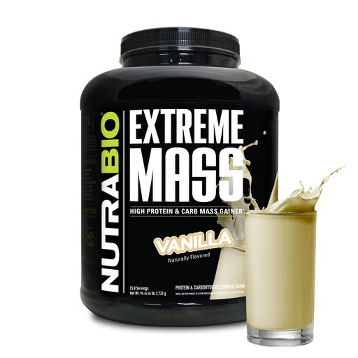 [BRSWGZITCUIRE2DG] NutraBio Extreme Mass Gainer Protein Powder, 53G Protein, Clean Weight Gainer, Increase Muscle Mass, Full Spectrum Amino Acid - Vanilla, 6 Pound