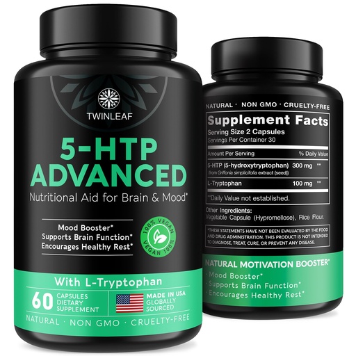 [BRSW2AQPOYCQM232] 5 HTP Supplement for Mood Support - Made in USA - Natural Manganese & L-tryptophan Capsules - 5-HTP Booster for Men & Women - Proprietary Formula for Mood and Relaxation - 60 Vegan Capsules