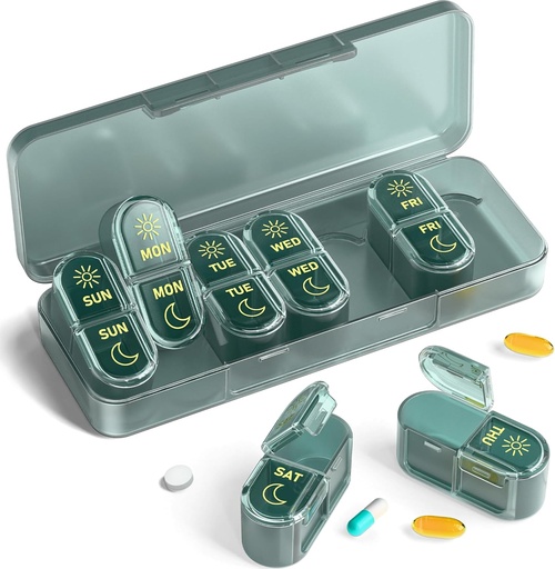 [BRSRAFT3CR5BACLD] 𝐏𝐢𝐥𝐥 𝐎𝐫𝐠𝐚𝐧𝐢𝐳𝐞𝐫 𝟐 𝐓𝐢𝐦𝐞𝐬 𝐚 𝐃𝐚𝐲, Am & Pm Pill Organizer 7 Days, Meicine Pill Organinzer, Pill Box 7 Day, Weekly Pill Organizer for Travel, Vitamins, Fish Oils, Supplements