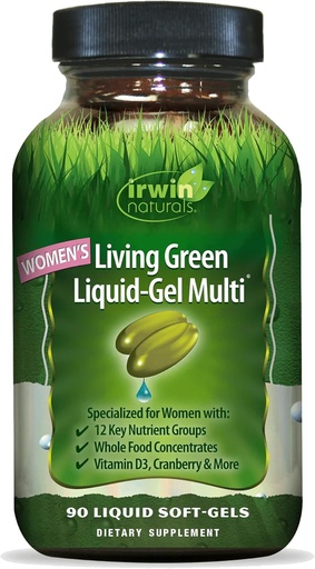[BRSRMBQ5C4FWA3LL] Irwin Naturals Women's Living Green Liquid-Gel Multi - 120 Liquid Softgels - Includes 70 Essential Nutrients, Vitamins & Minerals