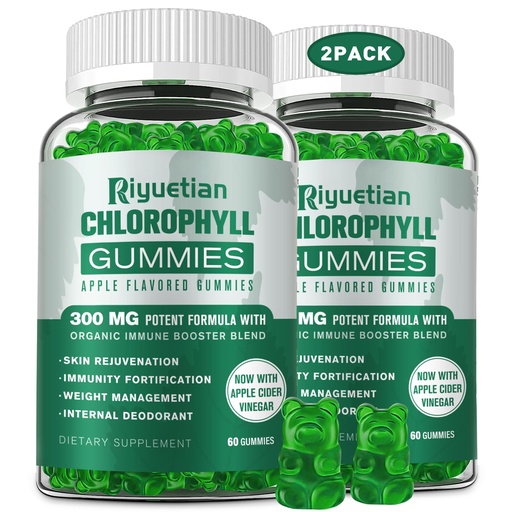 [BRSROZAYOEFWGFLV] Sugar Free Chlorophyll Gummies - with Unfiltered ACV & Vitamin C、B12 - Energy Boost, Immune & Digestion Support, Natural Deodorant, Skin Care - Vegan, Non-GMO - 120 Gummies