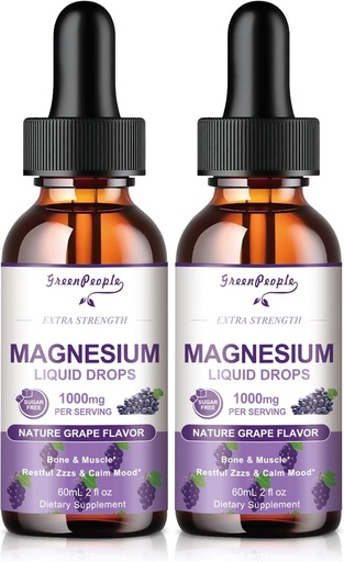 [BRSRAGT3PICRYYAV] GREENPEOPLE Magnesium Glycinate Liquid Drops - 1000 mg 5-in-1 Korkea Imeytyminen Nestemäinen Magnesium nukkumiseen D3/K2/B6 ...