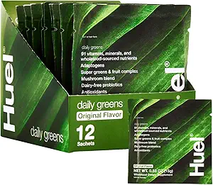 [BRSRAZQ6OJYWED35] Huel Daily Greens Single Serve | Superfood Greens Powder | 91 Vitamins, Minerals, and Wholefood-Sourced Ingredients | Adaptogens, Antioxidants, Gut-Friendly Probiotics | 12 Pack