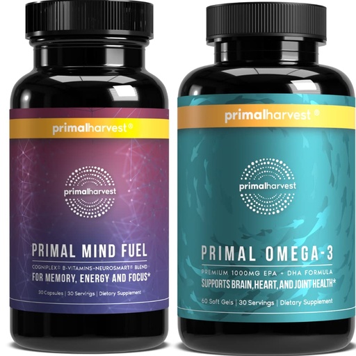 [BRSRMHDQA4MBYAD2] Primal Harvest Mind Fuel & Omega 3 Supplements for Women and Men Fish Oil Capsules and Mind Fuel Brain Booster Pills Bundle