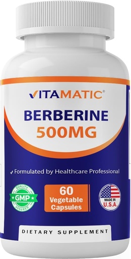 [BRSRO2Q2OECBUYLF] Vitamatic Berberine supplement 500mg - 60 Vegetable Capsules - Made in The USA - Gluten Free - Non-GMO (1 Bottle)