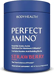 [BRSW2CYPOUMAID3F] BodyHealth PerfectAmino Powder - BCAA and EAA Powder for Pre and Post Workout - Amino Acid Energy Drink for Men and Women to Support Lean Muscle and Recovery - Strawberry - 120 Servings