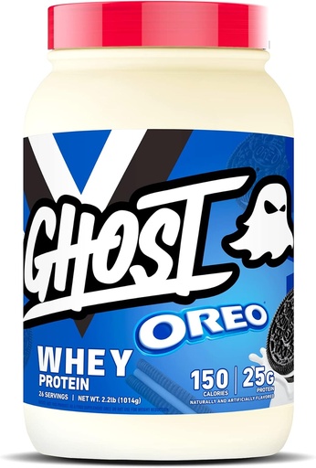 [BRSW22YYC55Q2YIZ] GHOST Whey Protein Powder, Oreo - 2LB, 25G Proteina - Whey Protein Blend - Post Workout Fitness eta Elikadura Shakes, Smoothies, Baking & Cooking - Cookie Pieces Inside
