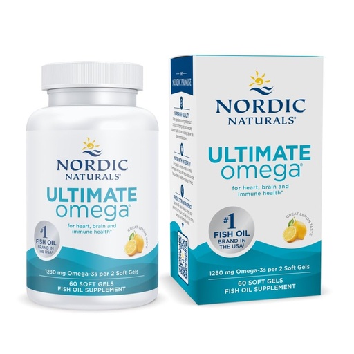 [BRSWIYQBA4PWGAD6] Nordic Naturals Ultimate Omega, Lemon Flavor - 60 Soft Gels - 1280 mg Omega-3 - High-Potency Fish Oil Supplement with EPA & DHA - Promotes Brain & Heart Health - Non-GMO - 30 Servings