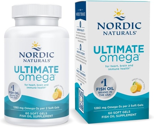 [BRSWIYQBA4PWGAD6] Nordic Naturals Ultimate Omega, Limone Flavor - 60 Gel Morbidi - 1280 mg Omega-3 - Integratore di olio di pesce ad alta potenza con EPA & DHA - promuove la salute del cervello e del cuore - Non-GMO - 30 Serve