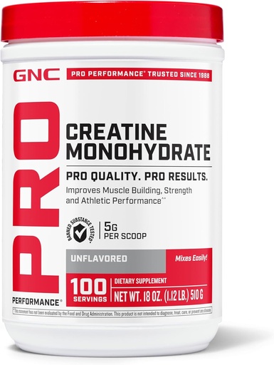 [BRSRMHAZOYNA4DTD] GNC Pro Performance Creatine Monohydrate Powder for Women & Men, 5g Creatine Per Serving, Muscle Building, Energy Production, Endurance, Performance, 100 Servings